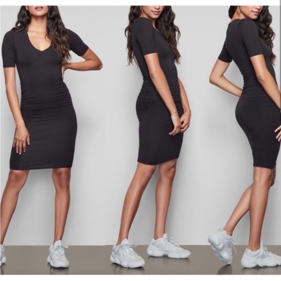 Good American Low Down Ruched V-Neck Mini Dress — Size 1 (S) — NWOT - Picture 2 of 9